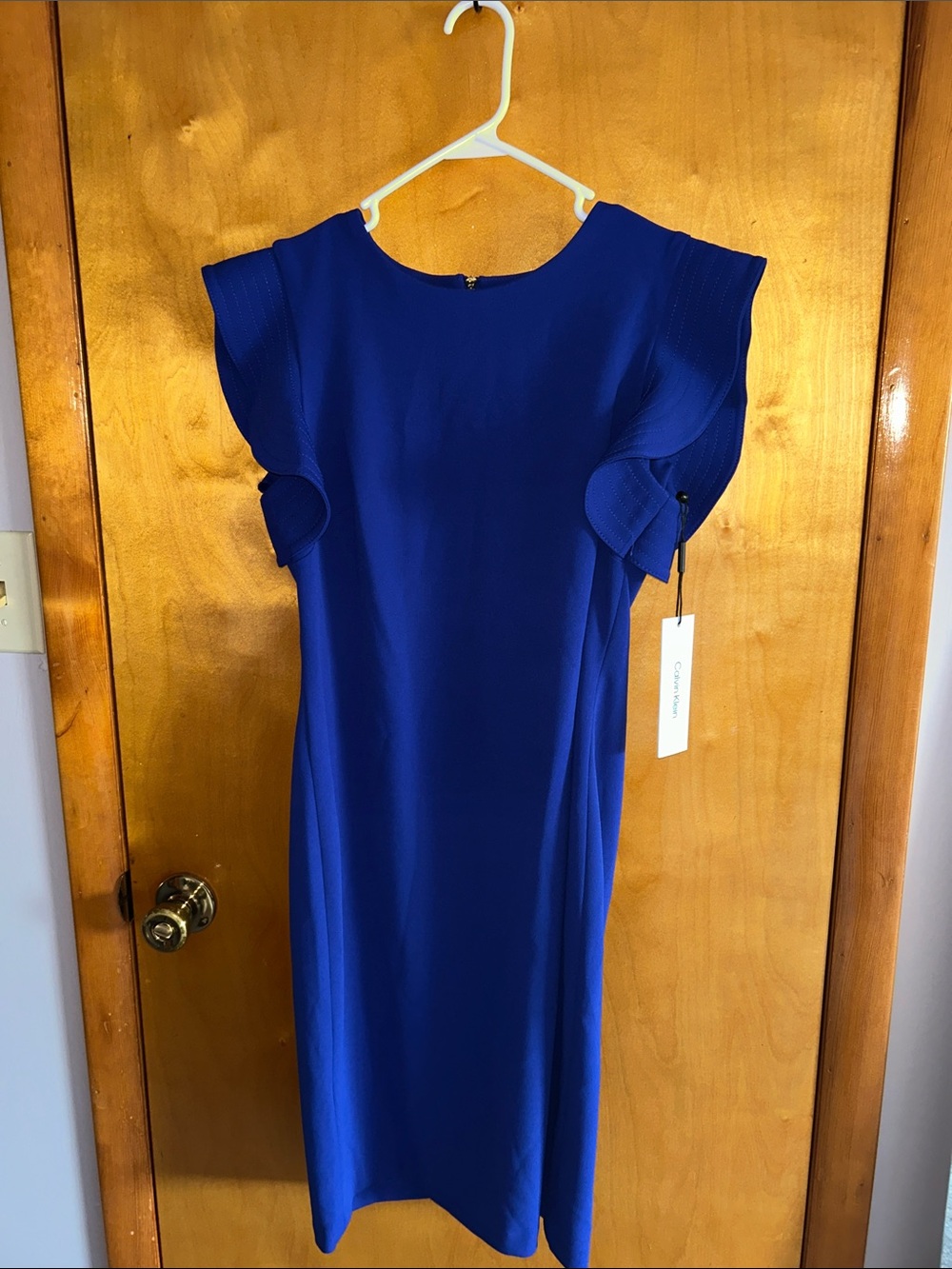 Calvin Klein Cobalt Blue Midi Dress with Ruffle Sleeves